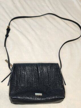 Pineda Covalin Mexico Black Textured Leather Crossbody Fringe Bag